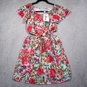 NWT Speechless‎ Kids Floral Cutout Dress Ruffle Sleeve Party White Red Girls 10